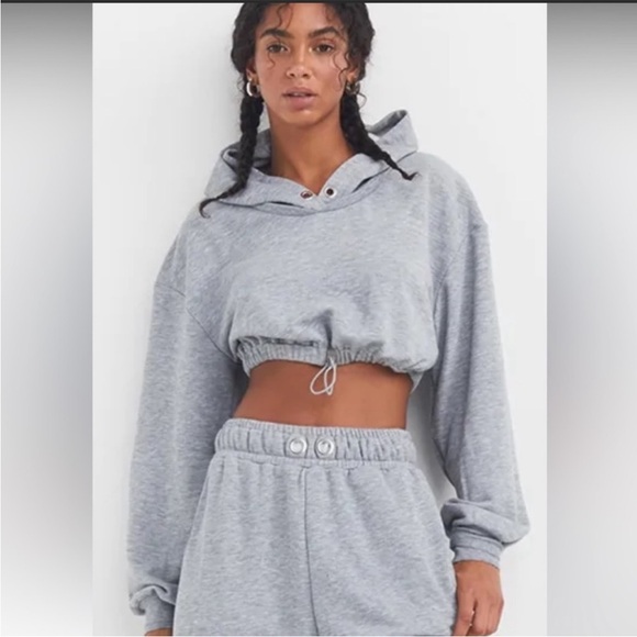 For Love & Lemons Cropped Drawstring Grey Hoodie - Size M 🆕 - Picture 2 of 7